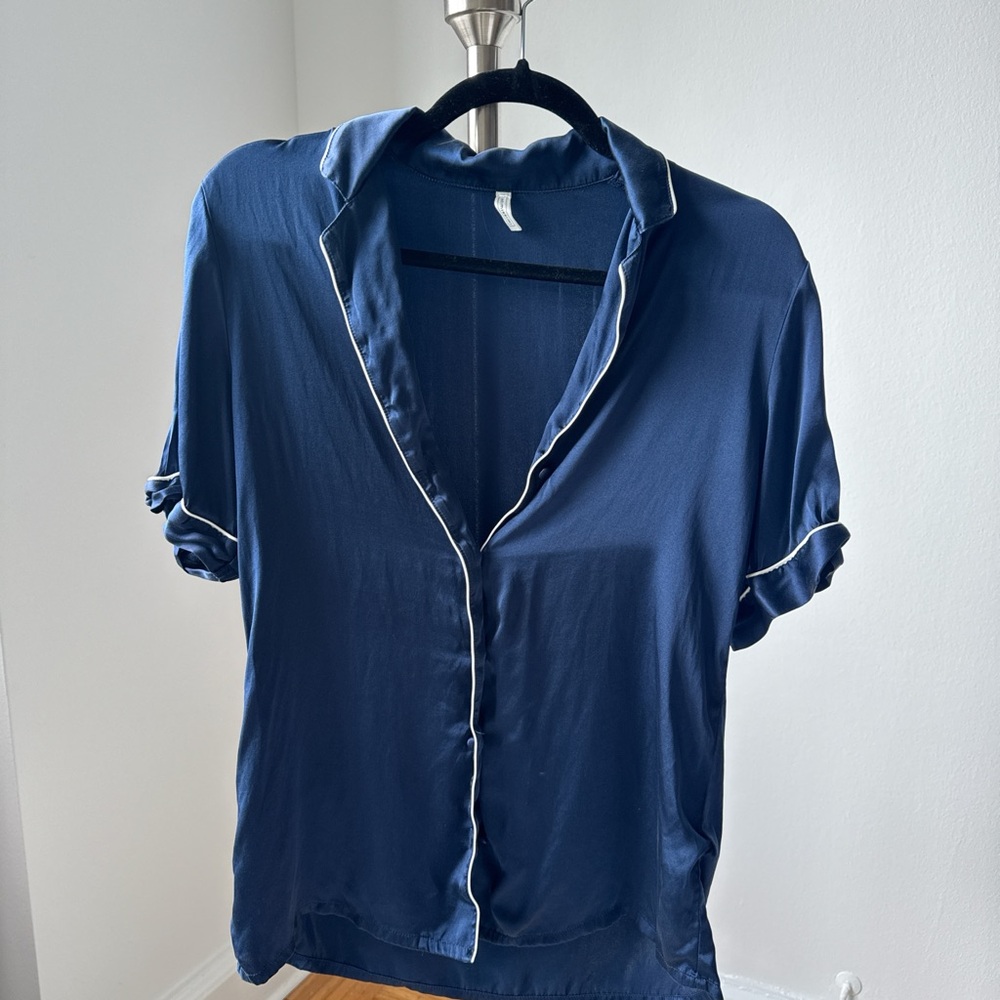 Navy Blue Silk Pajama Set